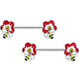 14G 9/16 Yellow Gem Queen Bee Flower Barbell Nipple Ring Set