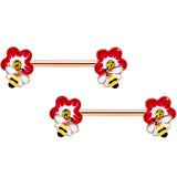 14G 9/16 Yellow Gem Rose Gold Tone Queen Bee Nipple Ring Set