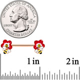 14G 9/16 Yellow Gem Rose Gold Tone Queen Bee Nipple Ring Set