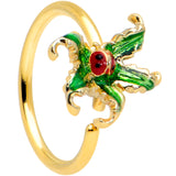 20G 5/16 Gold Tone Tiny Ladybug Leaves Nose Hoop