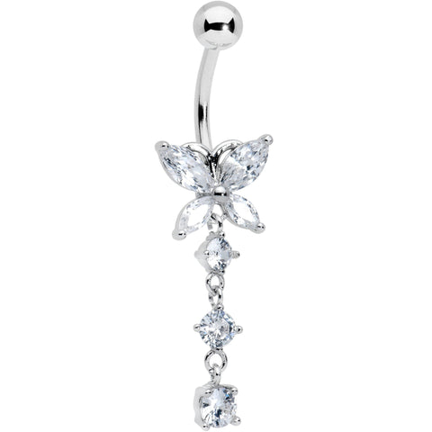 Clear CZ Gem Open Wing Butterfly Dangle Belly Ring