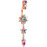 Aurora Gem Rose Gold Tone Triple Drop Star Dangle Belly Ring