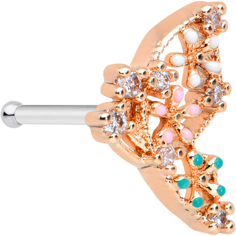 20G 1/4 Clear CZ Gem Rose Gold Tone Abstract Butterfly Nose Bone