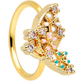 20G 5/16 Clear CZ Gem Gold Tone Abstract Butterfly Nose Hoop