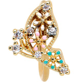 20G 5/16 Clear CZ Gem Gold Tone Abstract Butterfly Nose Hoop