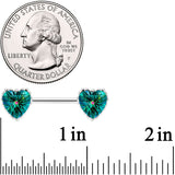 14G 9/16 Green CZ Gem Heart Valentines Day Nipple Ring Set