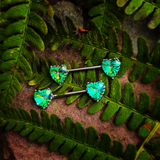 14G 9/16 Green CZ Gem Heart Valentines Day Nipple Ring Set