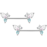 14G 9/16 Clear CZ Gem Abstract Butterfly Barbell Nipple Ring Set