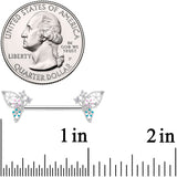 14G 9/16 Clear CZ Gem Abstract Butterfly Barbell Nipple Ring Set