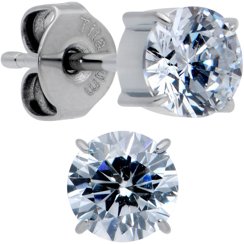 20G Clear CZ Gem 5mm G23 Titanium Post Stud Earrings