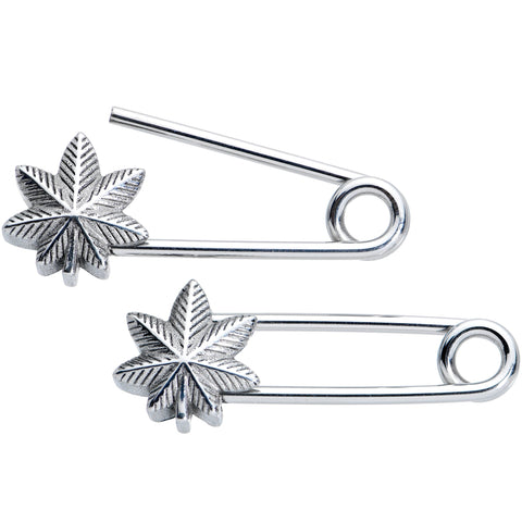 14G 3/4 Pot Leaf Safety Pin Punk Rock Barbell Nipple Ring Set
