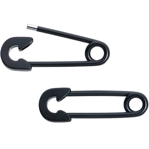 14G 3/4 Black Matte Punk Rock Safety Pin Barbell Nipple Ring Set