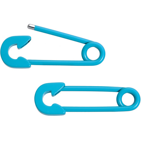 14G 3/4 Teal Matte Punk Rock Safety Pin Barbell Nipple Ring Set