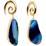 2G Gold Tone Blue Marble Onyx Stone Spiral Taper Ear Weights