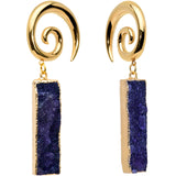 2G Blue Druzy Stone Rectangle Spiral Taper Ear Weights