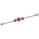 14G Flower In Flower Purple Red Industrial Barbell 38mm