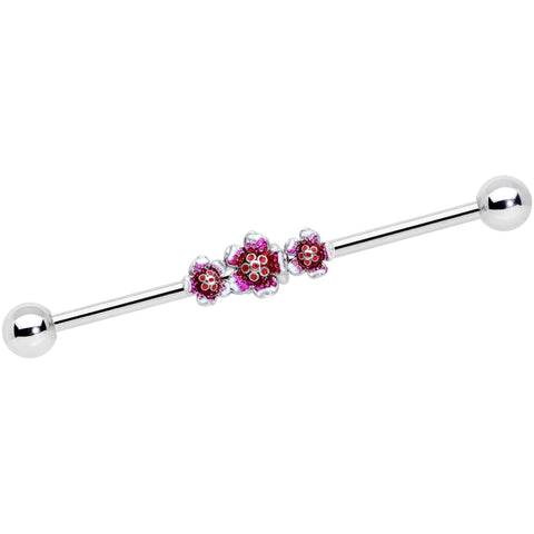 14G Flower In Flower Purple Red Industrial Barbell 38mm