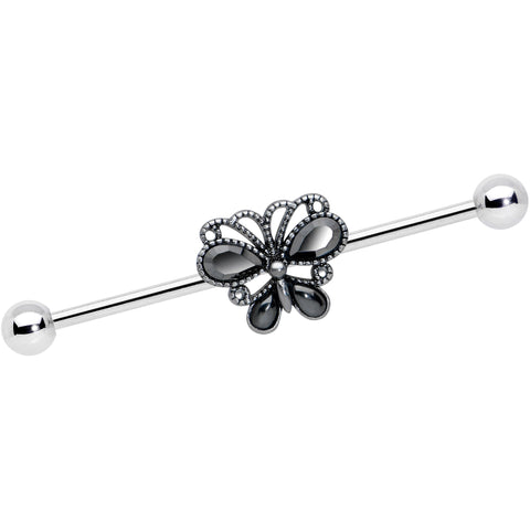 14G Black Gem Abstract Bow Industrial Barbell 38mm