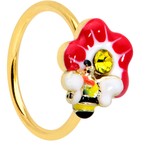 20G 5/16 Yellow Gem Gold Tone Queen Bee Flower Nose Hoop