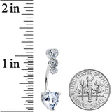 Clear CZ Gem Triple Heart Drop Heart Valentines Day Belly Ring
