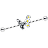 14G Clear Gem Butterfly Daisy Flowers Industrial Barbell 38mm