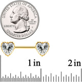 14G 9/16 Clear CZ Gold Tone Heart Love Valentine Nipple Ring Set