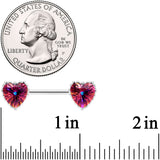 14G 9/16 Red CZ Gem Heart Love Valentine Barbell Nipple Ring Set