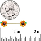 14G 9/16 Gold Tone Summer Sunflower Barbell Nipple Ring Set