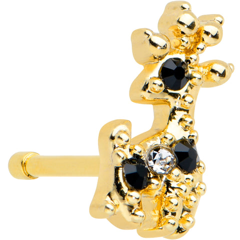 20G 1/4 Black Gem Gold Tone Decadent Deer Nose Bone