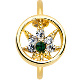 20G 5/16 Green Gem Gold Tone Pot Leaf Circle Nose Hoop
