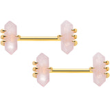14G 9/16 Pink Rose Quartz Gold Tone Claw Barbell Nipple Ring Set