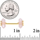 14G 9/16 Pink Rose Quartz Gold Tone Claw Barbell Nipple Ring Set