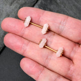 14G 9/16 Pink Rose Quartz Gold Tone Claw Barbell Nipple Ring Set