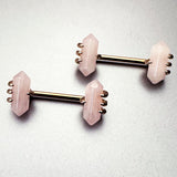 14G 9/16 Pink Rose Quartz Gold Tone Claw Barbell Nipple Ring Set