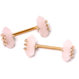 14G 9/16 Pink Rose Quartz Gold Tone Claw Barbell Nipple Ring Set