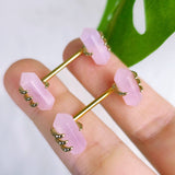 14G 9/16 Pink Rose Quartz Gold Tone Claw Barbell Nipple Ring Set