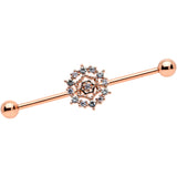 14G Clear CZ Gem Rose Gold Tone Geo Web Industrial Barbell 38mm