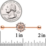14G Clear CZ Gem Rose Gold Tone Geo Web Industrial Barbell 38mm