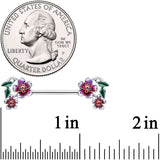 14G 9/16 Purple Red Flower in Flower Barbell Nipple Ring Set