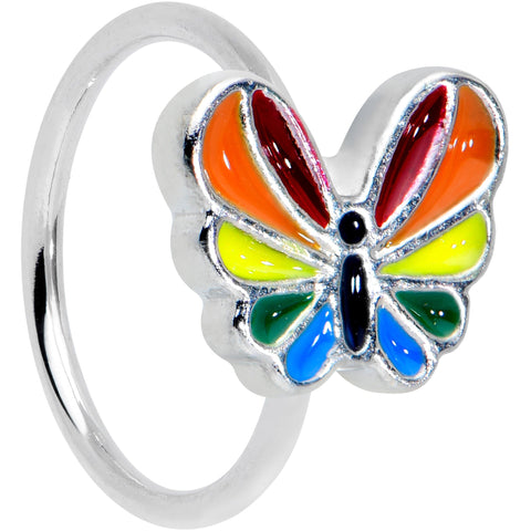 20G 5/16 Pride Rainbow Stripes Butterfly Nose Hoop
