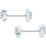 14G 9/16 White Howlite Stone Obelisks Barbell Nipple Ring Set