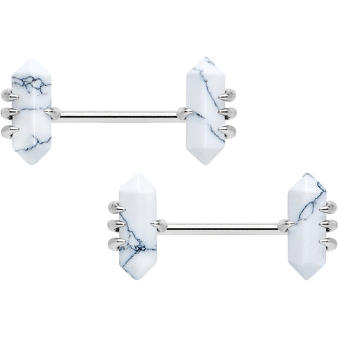 14G 9/16 White Howlite Stone Obelisks Barbell Nipple Ring Set