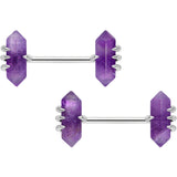 14G 9/16 Purple Amethyst Stone Obelisks Barbell Nipple Ring Set