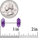 14G 9/16 Purple Amethyst Stone Obelisks Barbell Nipple Ring Set