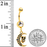 Clear Aurora Black Gem Gold Tone Owl Moon Dangle Belly Ring