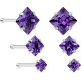 20G 1/4 Purple Gem Square Nose Bone Set of 6