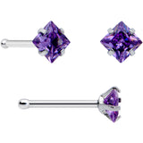 20G 1/4 Purple Gem Square Nose Bone Set of 6