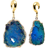 2G Gold Tone Blue Druzy Stone Curved Taper Ear Weights