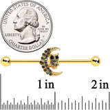 14G Aurora Black Gem Gold Tone Owl Moon Industrial Barbell 38mm