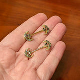 14G 5/8 Aurora Gem Gold Tone Owl Moon Barbell Nipple Ring Set